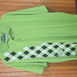 Men’s Tattoo Golf Skull Print Polo Shirt‎ Size XL Lime Green